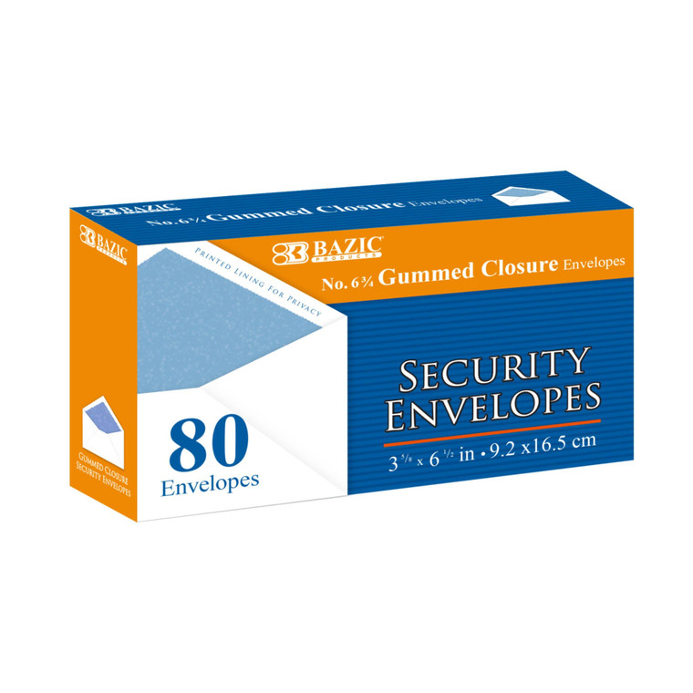 #6 3/4 Security Envelopes with Gummed Closure (80 Pack), 24 units per case