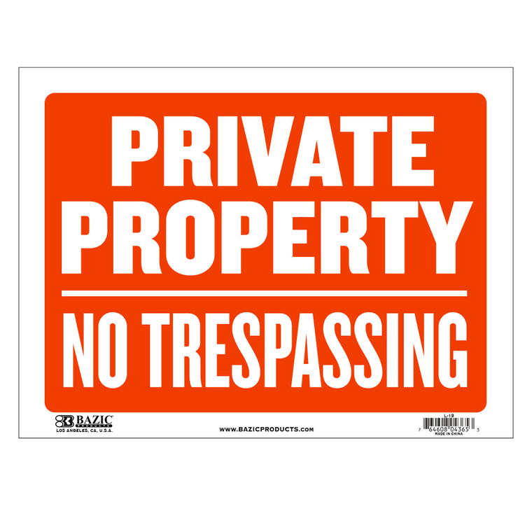 Private Property No Trespassing Sign 12x16 - Durable Weatherproof, 24 units per case