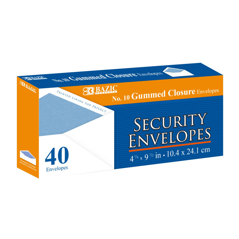 #10 Security Envelopes with Gummed Closure (40 Pack), 24 units per case