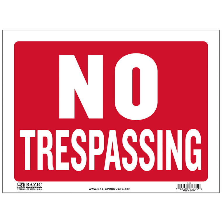 9x12 No Trespassing Sign Medium, 24 units per case