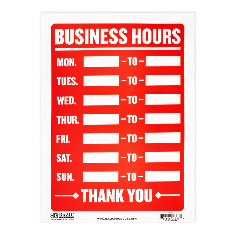 12x16 Inch Business Hours Sign - Durable Weatherproof Banner, 24 units per case