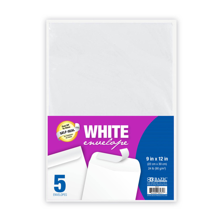 9x12 Self-Seal White Envelopes (5 Pack), 48 units per case