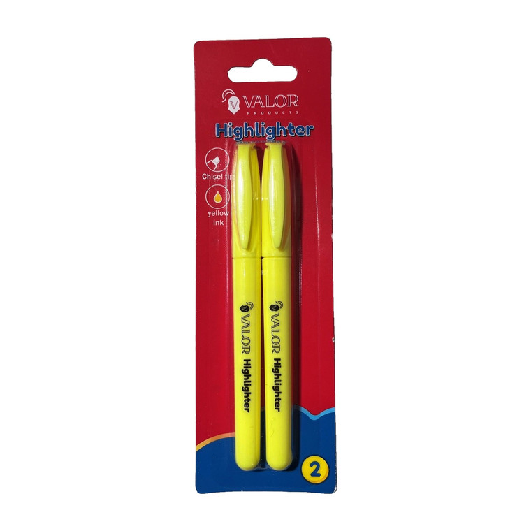Valor Products Yellow Pen Style Chisel Tip Highlighters 2 Count, 24 units per case