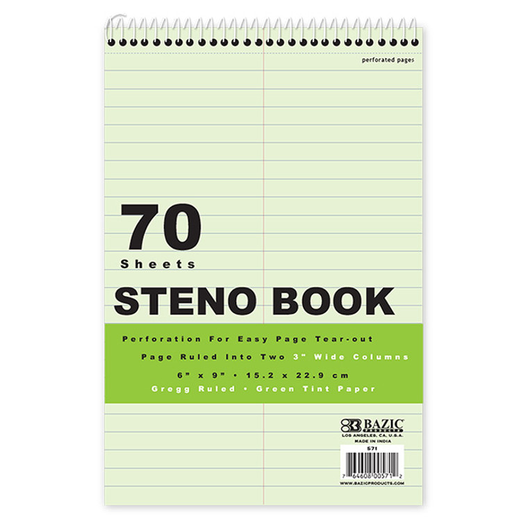 6" x 9" Gregg Ruled Steno Book with Green Tint Paper, 70 Sheets