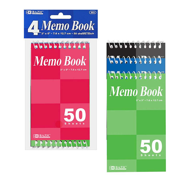 3" x 5" Top Spiral Bound Memo Book, 50 Sheets, 24 units per case
