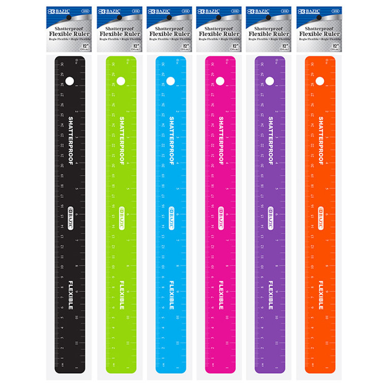 12" Multicolored Shatterproof Flexible Ruler