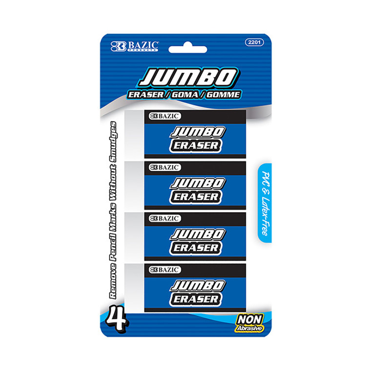 Jumbo Erasers, 4 Per Pack, Non Abrasive