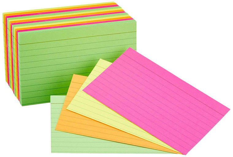 3" x 5" Colored Unruled Index Cards, 100 Count