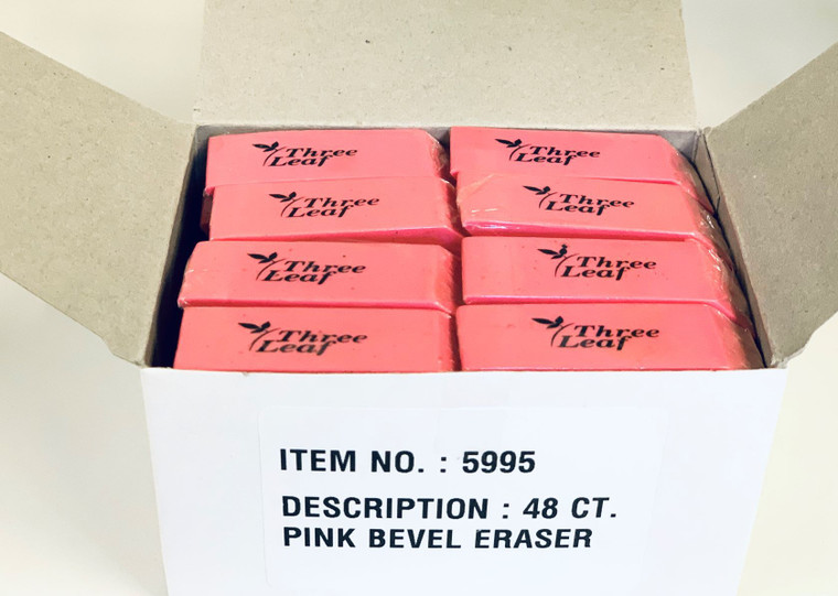 Three Leaf Non-Abrasive Pink Bevel Eraser, 48 Count