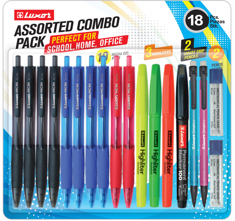 Luxor Assorted Combo Writing Pack, Pens Highliters Pencils
