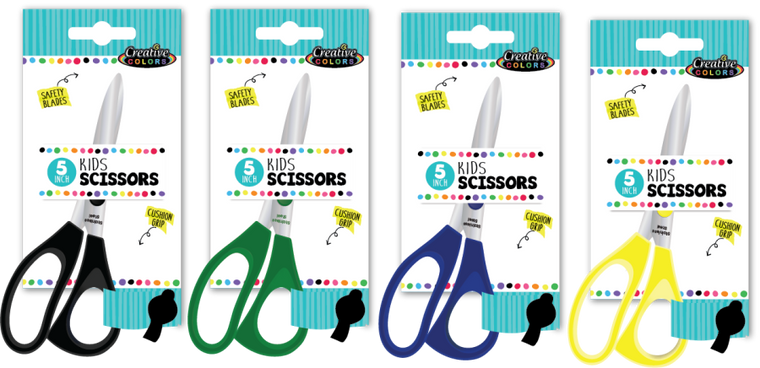 Scissors - 5 Inch - Pointed Tip - Assorted Colors - Try Me Card