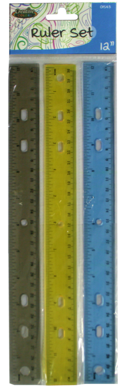 Creative Colors Plastic Ruler Set - 3 Ct - Binder Holes