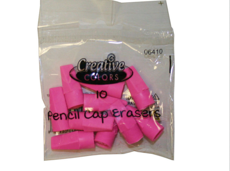 Creative Colors Erasers - Pencil Cap - 10Ct