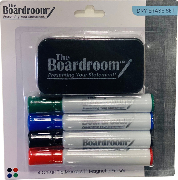 Dry Erase Set - 4 Broad Chisel Tip Dry Erase Markers