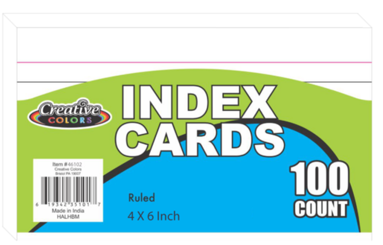 Creative Colors Index Cards - 4" X 6" - 100 Sheets - Ruled