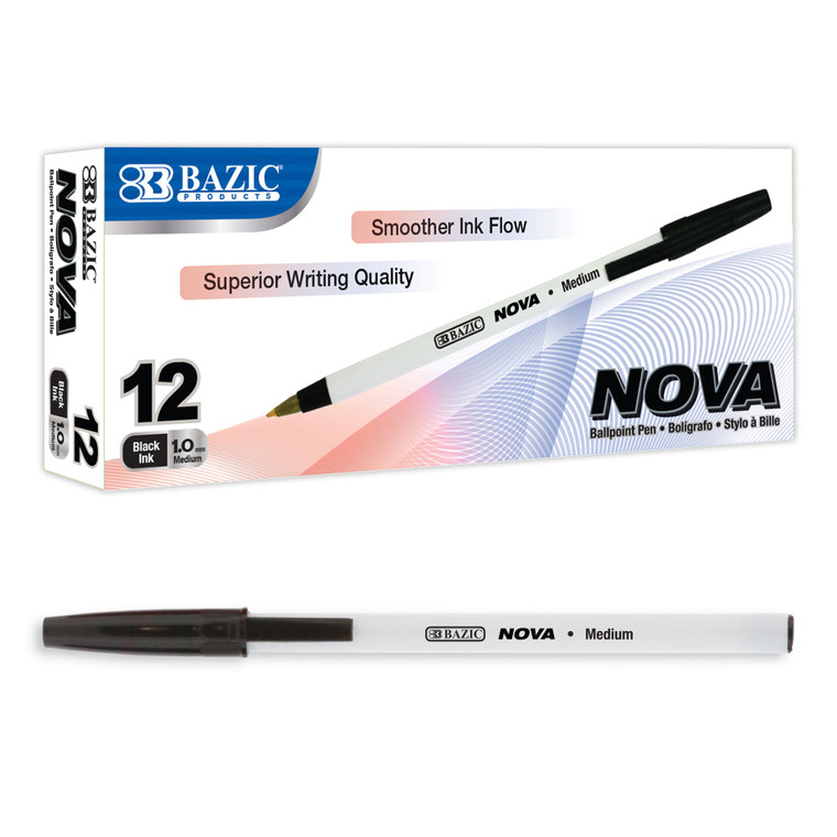 BAZIC Nova Black Color Stick Pen (12/Box), 12 units per case