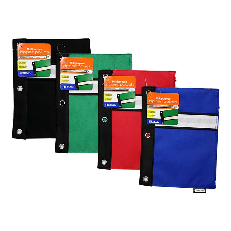 Bazic Assorted Color 3-Ring Pencil Pouch