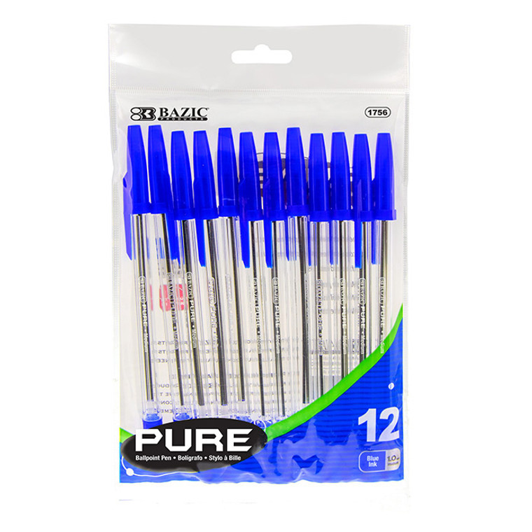 BAZIC Pure Blue Stick Pen (12/Pack)