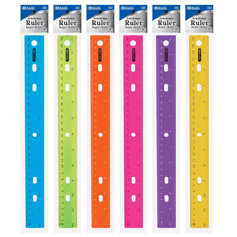 BAZIC 12" (30cm) Jeweltones Color Ruler, 24 units per case