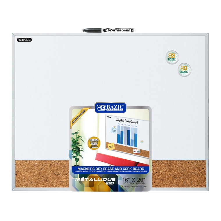 BAZIC 16" X 20" Aluminum Framed Magnetic Dry Erase/Cork Combo Board