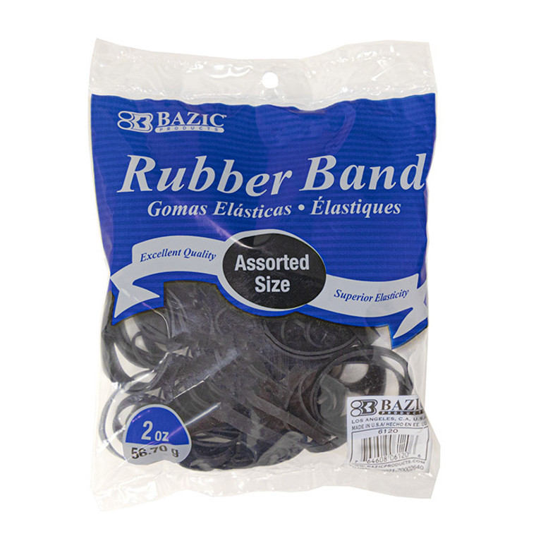 BAZIC 2 Oz./ 56.70 g Assorted Sizes Black Color Rubber Bands