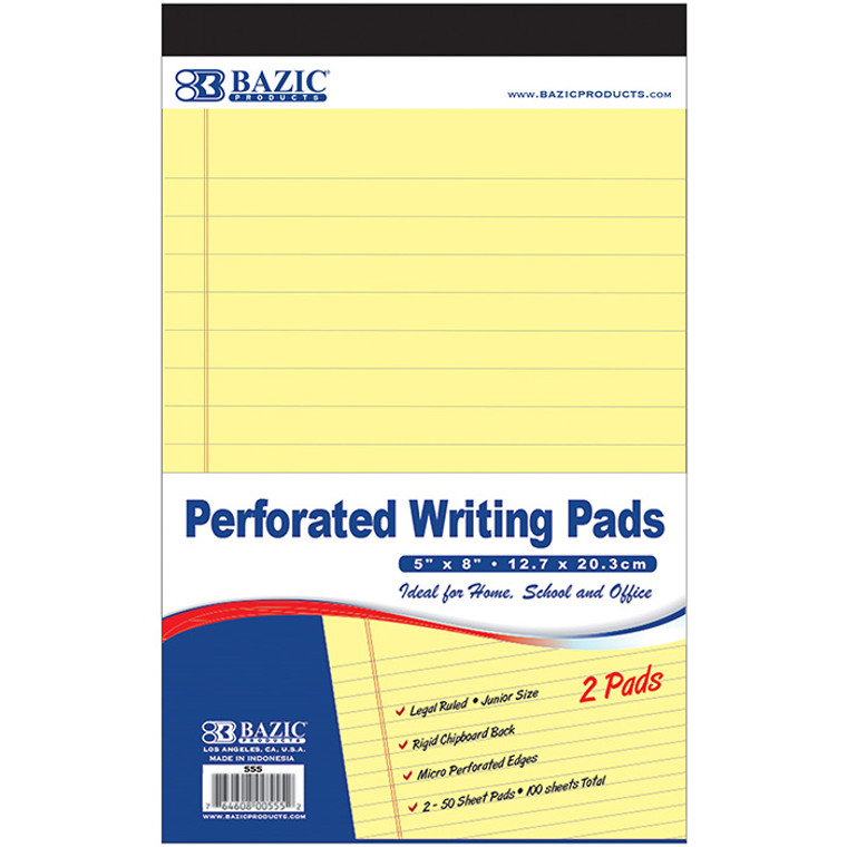 BAZIC 50 Ct. 5" X 8" Canary Jr. Perforated Writing Pads (2/Pack)
