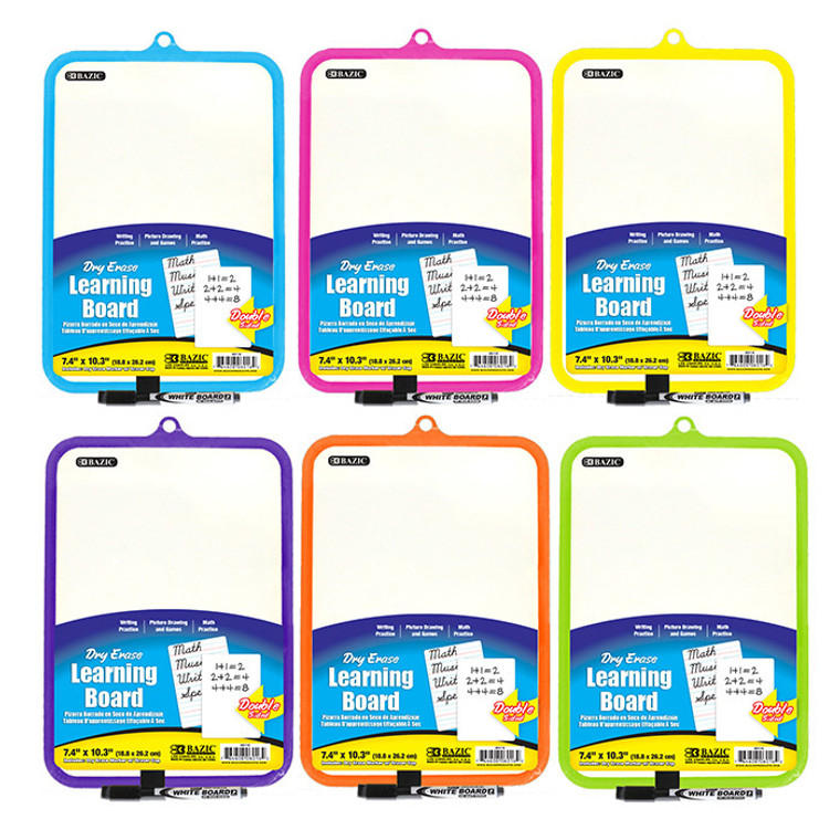 BAZIC 7.4" X 10.3" Double Sided Dry Erase Learning Board w/ Marker