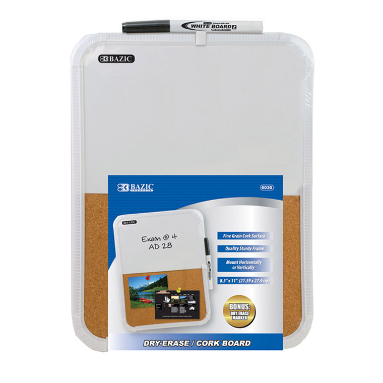 BAZIC 8.5" X 11" Dry Erase / Cork Combo Board w/ Marker