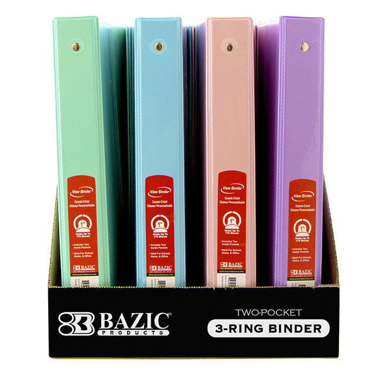 BAZIC 1" Asst. Pastel Color 3-Ring View Binder w/ 2-Pockets