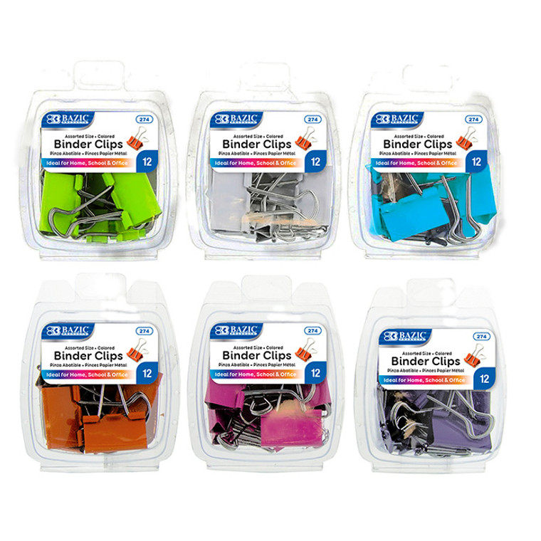 BAZIC Assorted Size Color Binder Clip (12/Pack)