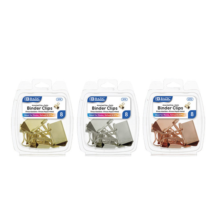 BAZIC Assorted Size Satin Binder Clip (8/Pack)