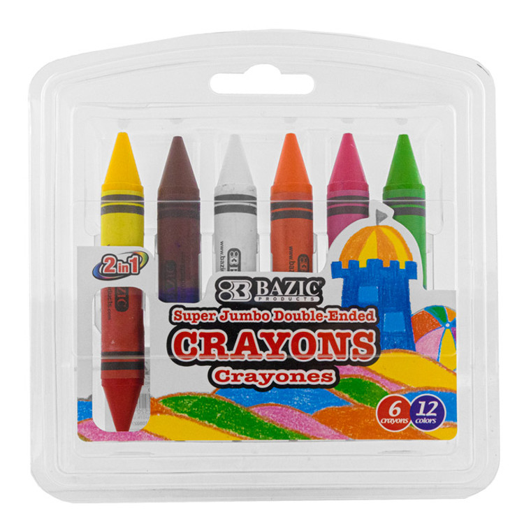 BAZIC 12 Color Double-Ended Premium Super Jumbo Crayons