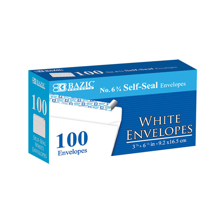 BAZIC #6 3/4 Self-Seal White Envelopes (100/Pack)