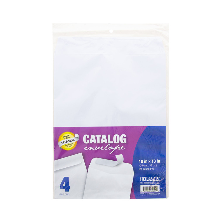 BAZIC 10" x 13" Self-Seal White Catalog Envelope (4/Pack)