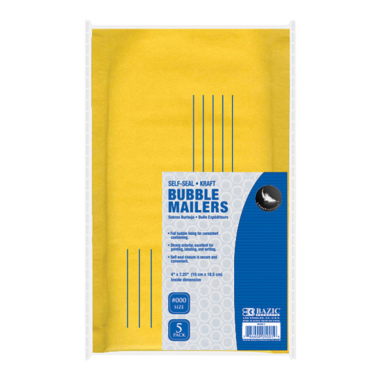 BAZIC 4" X 7.25" (#000) Self-Seal Bubble Mailers (5/Pack)