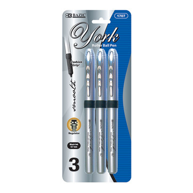 BAZIC York Black Rollerball Pen w/ Grip (3/Pack)