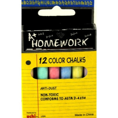 12pk Colored Chalk - 3 Inch Assorted Color Chalk Sticks - Boxed ...