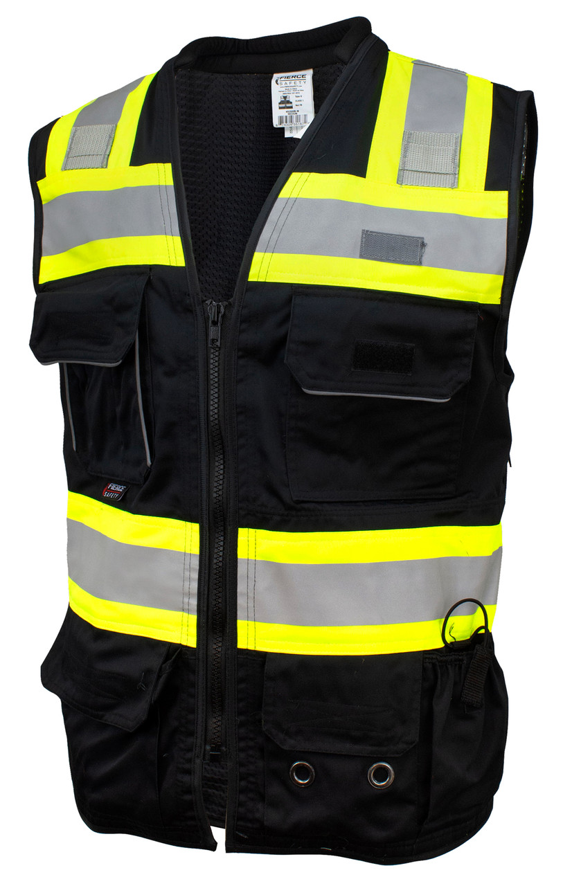 Premium Class 1 Black Heavy Duty Vest, Tablet Pockets and Neck Padding