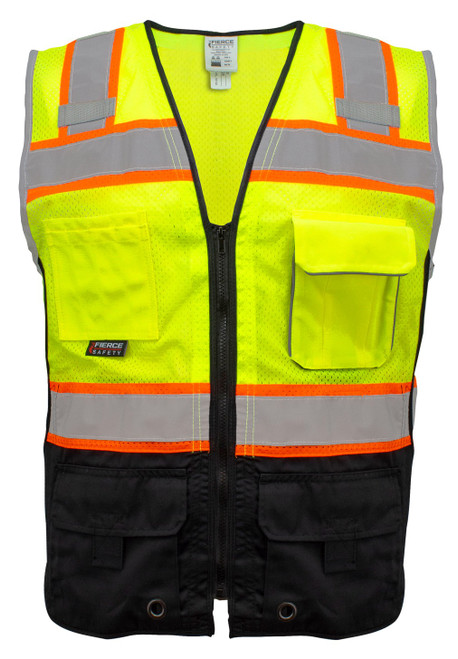 Surveyors Class 2 Green Two Tone Black Bottom Vest and Tablet Pockets