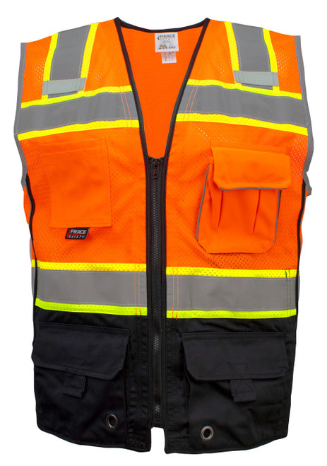Surveyors Class 2 Orange Two Tone Black Bottom Vest and Tablet Pockets
