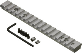 Picture of Silver Tikka T3x Picatinny Style Scope Base. ISO view.