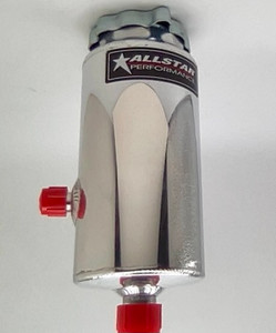 Power Steering Reservoir, 8" tall by 3" OD, 6AN Male inlet, 10AN Male outlet