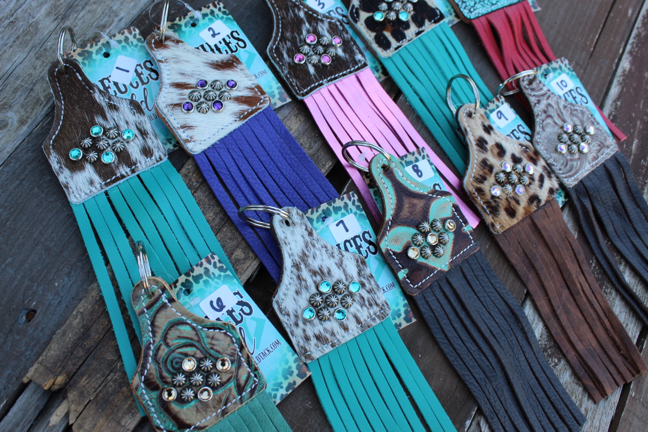 Cowhide & Embossed Keychains W/ Fringe DEUCES WILD TACK LLC