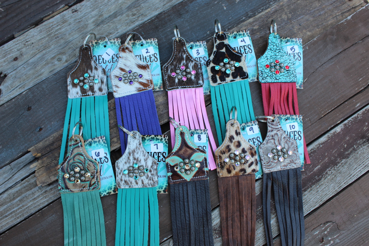 Cowhide & Embossed Keychains W/ Fringe DEUCES WILD TACK LLC