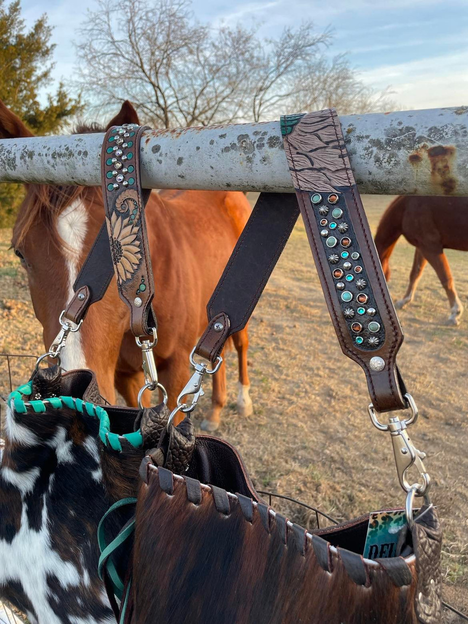 Tooled Purse Strap-Skull & Sunflower - DEUCES WILD TACK LLC