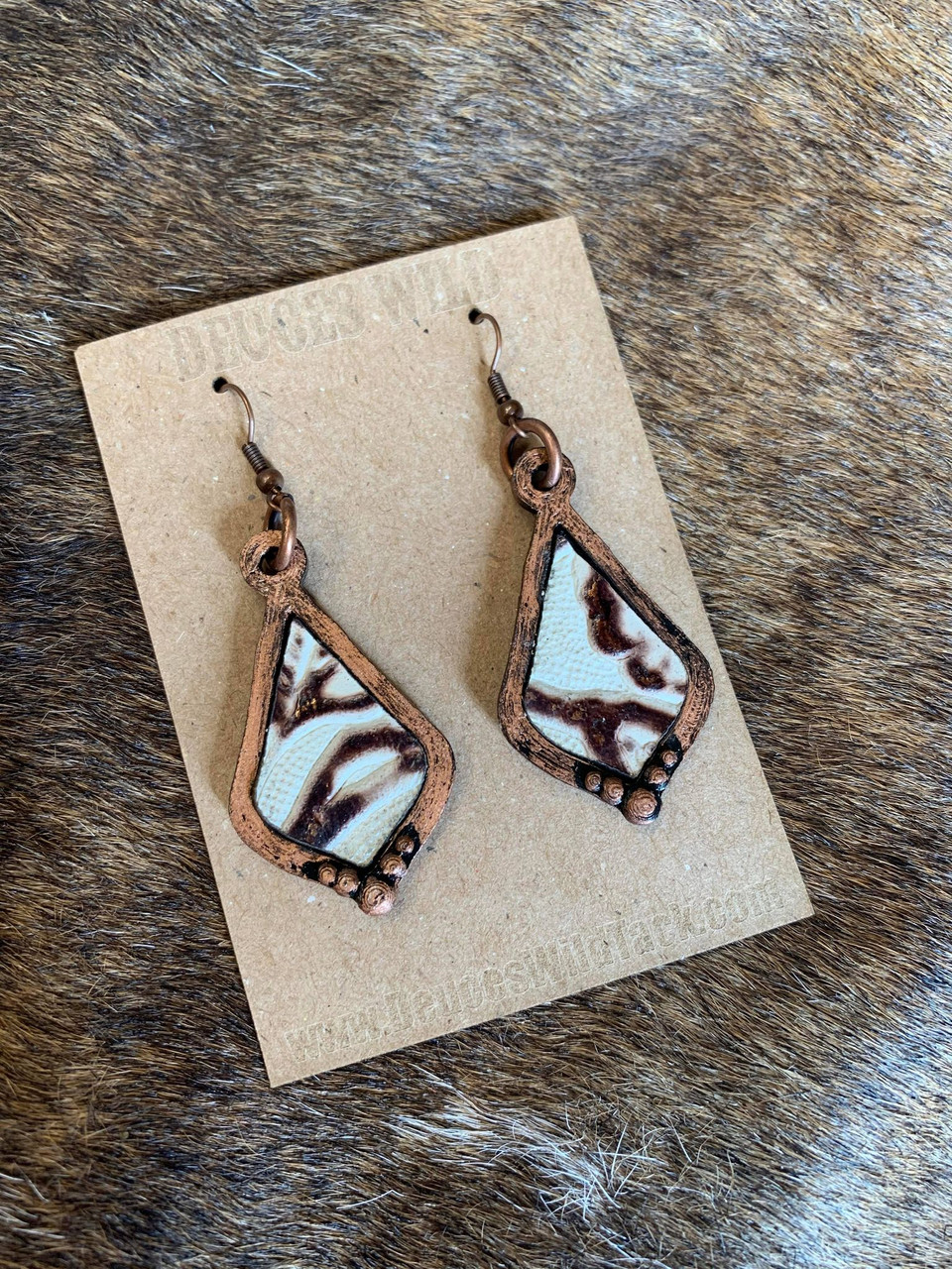 Mini Dot & Hide EarringsCopper w/ Brown & White Floral DEUCES WILD