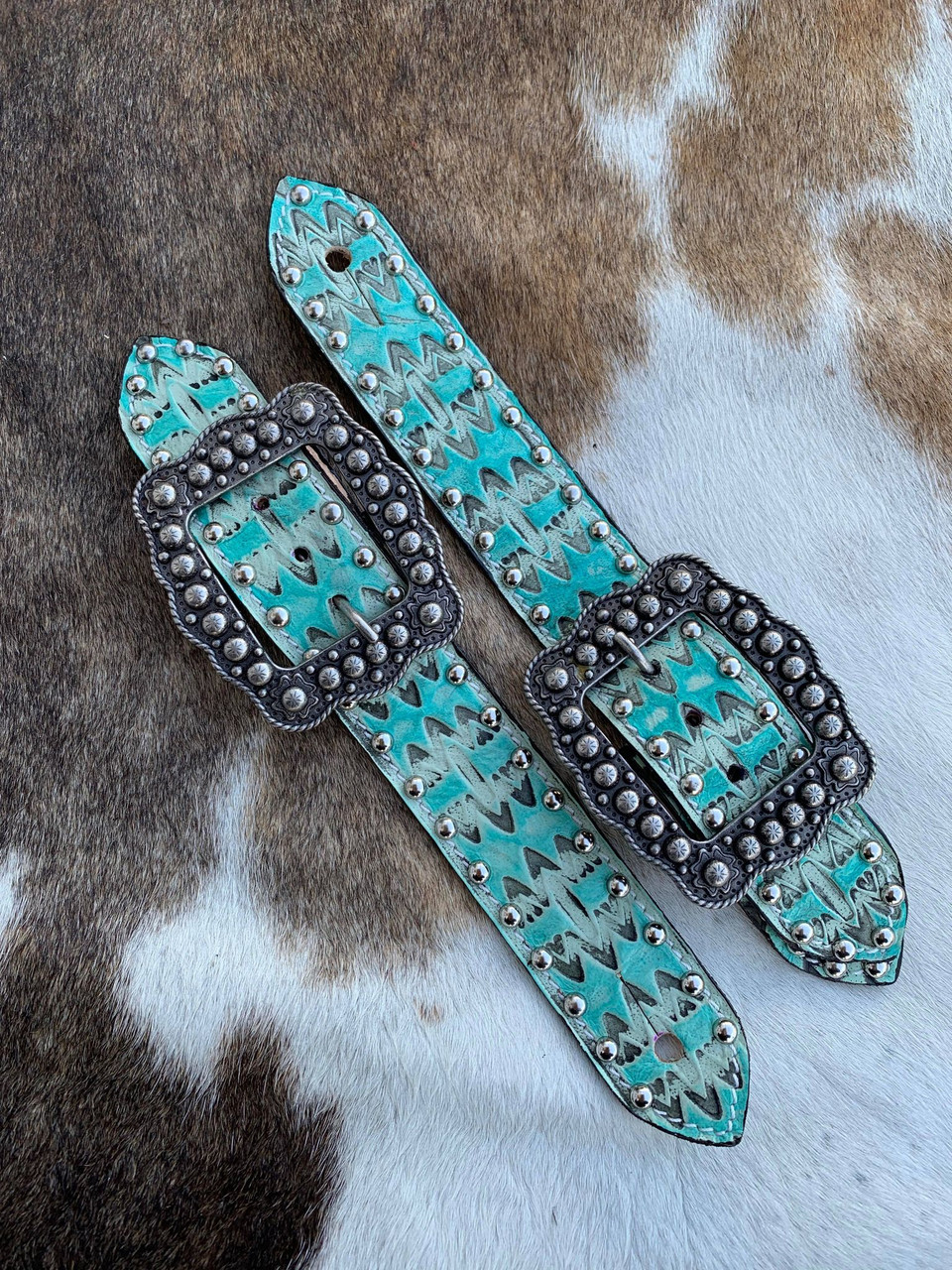 美品 Turquoise Narrow Studs Belt Turquoise Studded Belt Men, Gothic Punk Belt for Jeans