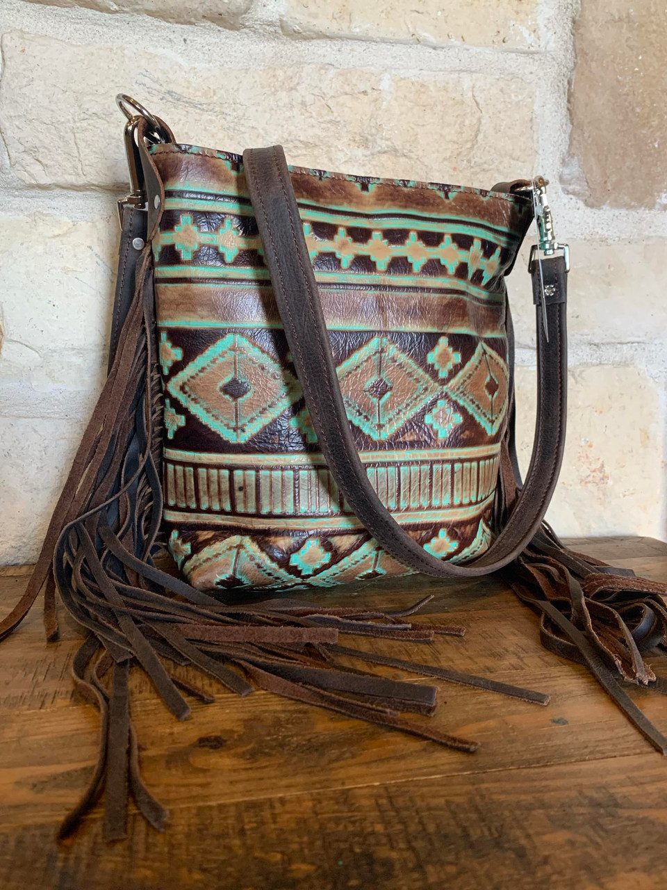 Bag 24-Brown & White Spotted w/ Teal Navajo - DEUCES WILD TACK LLC
