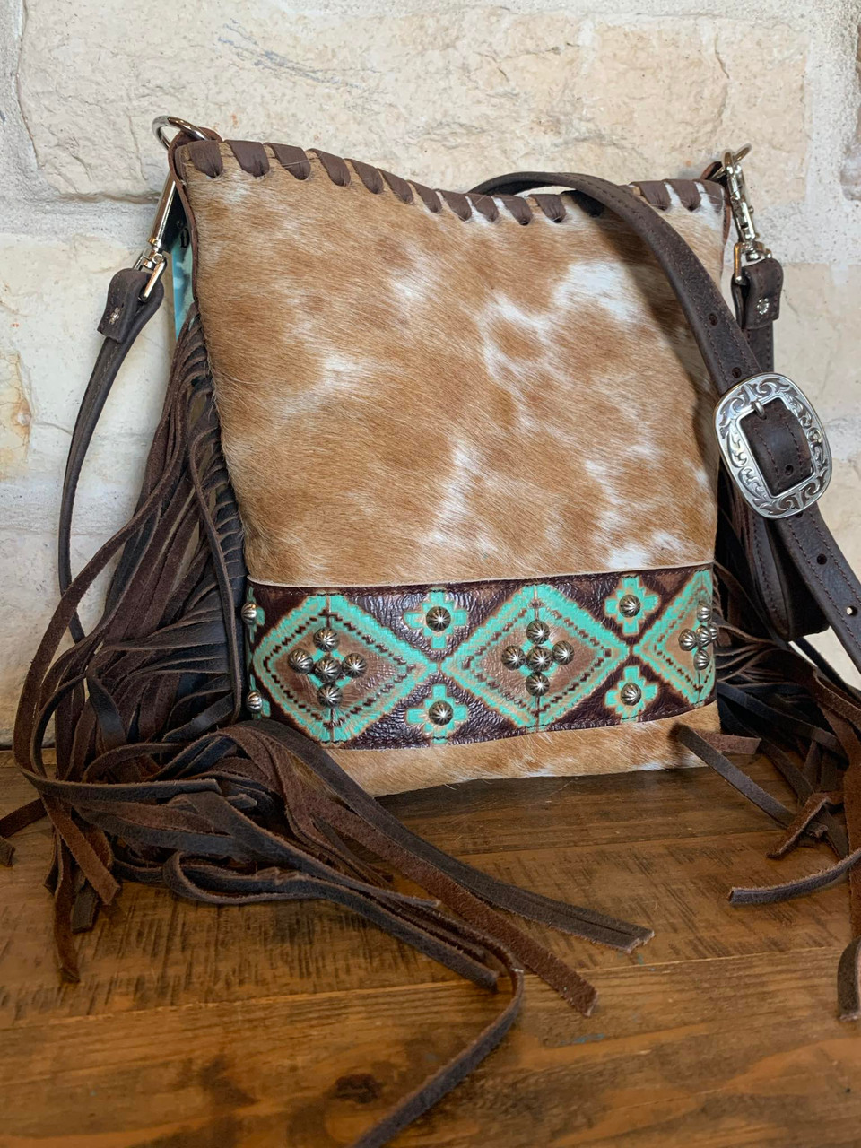Bag 24-Brown & White Spotted w/ Teal Navajo - DEUCES WILD TACK LLC