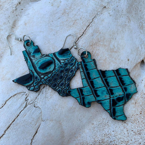 In Stock Aqua Gator Texas Earrings
